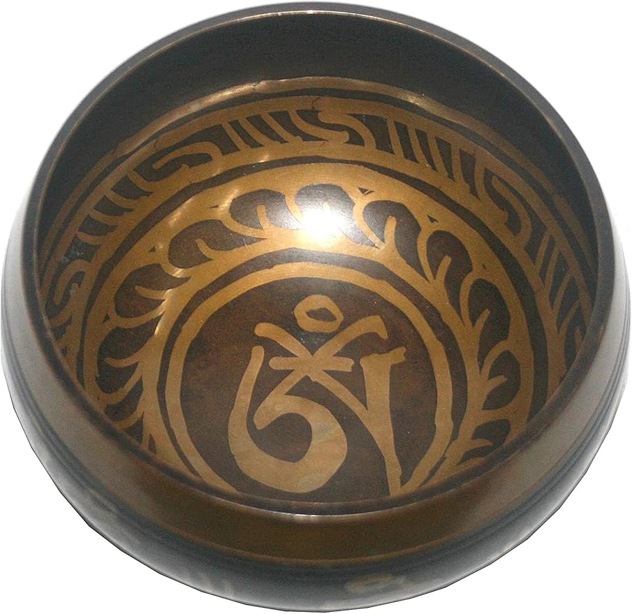 3013 SB 'G' Note Throat Chakra Antique Tibetan Auspicious Symbol Bowl Set ~ Nepal - Bloomnest