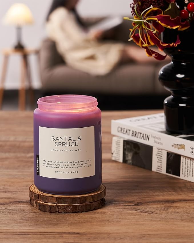 M&SENSE Santal Spruce Christmas Coconut Soy Candles for Home Scented, 19.4oz 110 Hour Slow Burning Large Candle Gift for Stress Relief, Meditation, Relaxing SPA, Best Smelling Christmas Gifts - Bloomnest