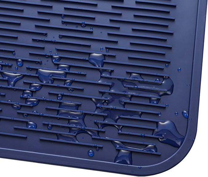 Silicone Dish Drying Mat for Multiple Usage,Easy clean,Eco-friendly,Heat-resistant Silicone Mat for Kitchen Counter or Sink,Refrigerator or Drawer Liner Navy Blue 3XL 28 inches x 18 inches - Bloomnest