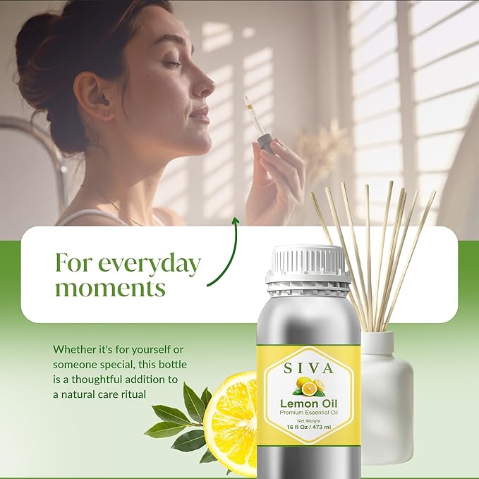 Siva Lemon Essential Oil - 16 Fl Oz – 100% Natural Lemon Oil - for Diffuser, Face, Skin Care, Aromatherapy, Hair Care, Scalp and Body Massage SIVAOrganics