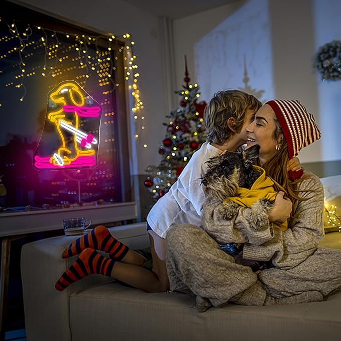 Lucunstar Skiing Dachshund Neon Sign Dog LED Sign for Wall Decor Dachshund Decor USB Connectivity Adjustable Brightness Ski Neon Light Up Pet Shop Bedroom Wall Gifts for Dog Lover - Bloomnest