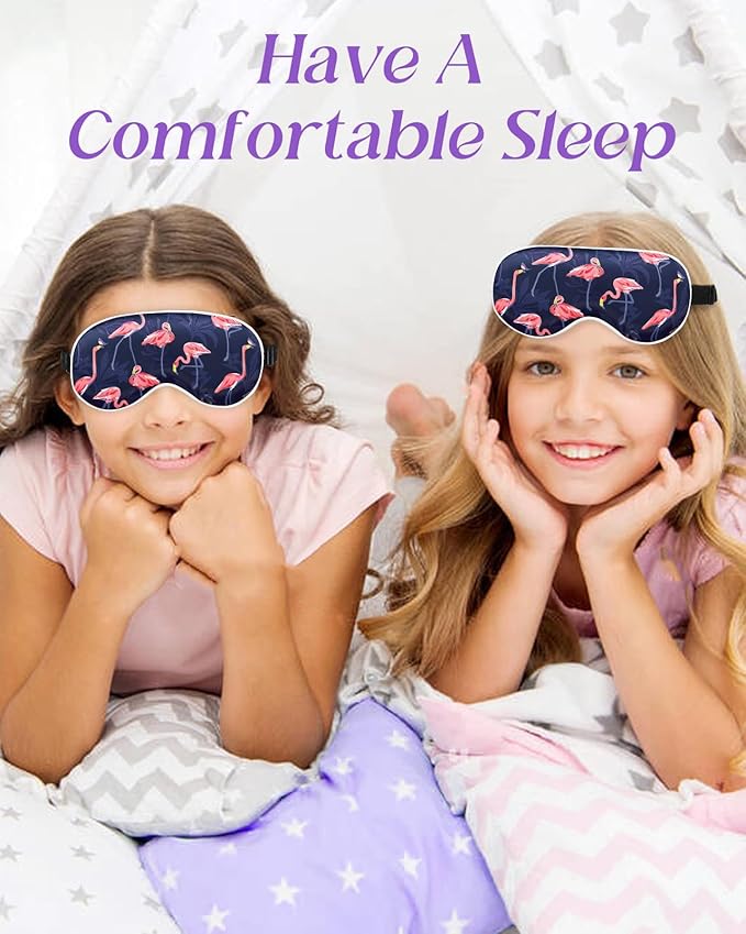 Sleep Mask for Kids - Cute Kawaii Cartoon Silk Sleeping Mask with Adjustable Strap Soft Smooth Light Eye Mask for Sleeping Silk Kids Eye Cover for Boys Girls Teens, BU PK Flamingos - Bloomnest