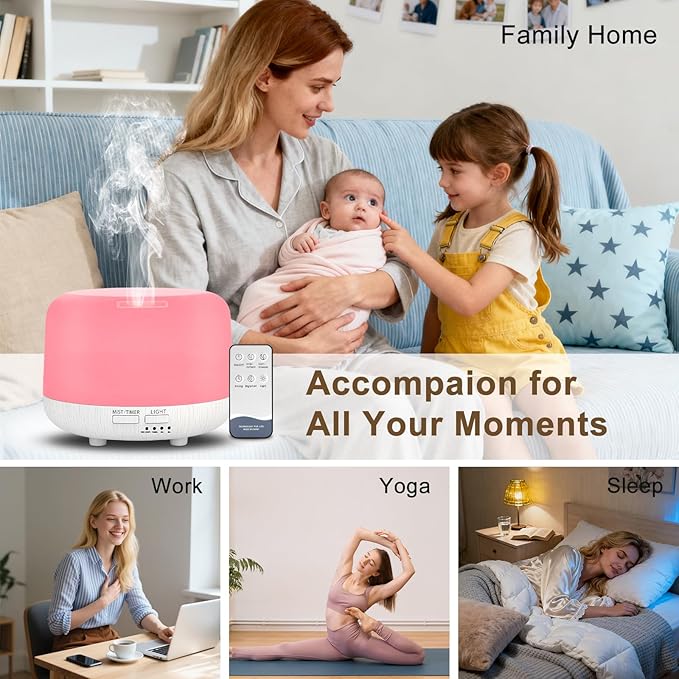 Aromatherapy Diffuser, 300ML Remote Control Essential Oil Diffusers, White Wood Grain Humidifier with 8 Colors Light 4 Timer Mode, Ultrasonic Scent Diffuser for Home, Office - Bloomnest
