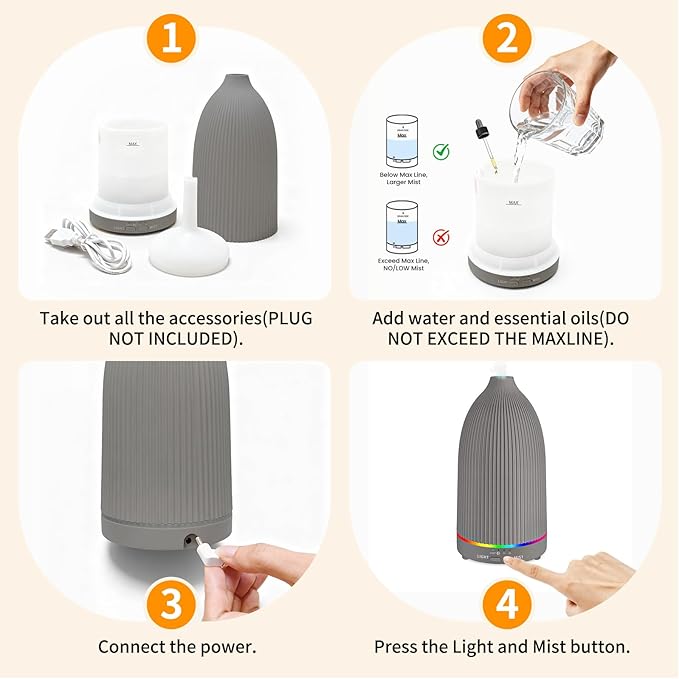 URPOWER 100ML Essential Oil Diffuser Ultrasonic Cool Mist Humidifier with 7 LED Lights, Timer & Auto-Off Quiet Aromatherapy Scent Diffuser for Home Bedroom Office Relaxation - Bloomnest
