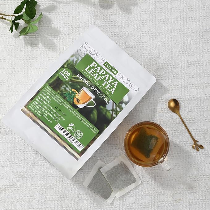 100 Premium Papaya Leaf Tea Bags, Made with 100% Natural Papaya Leaves, Free Wellness Tea, No Additives & Caffeine Free. - Bloomnest