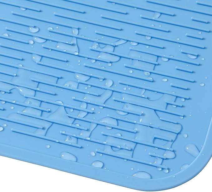 Silicone Dish Drying Mat for Multiple Usage,Easy clean,Eco-friendly,Heat-resistant Silicone Mat for Kitchen Counter or Sink,Refrigerator or Drawer Liner Light Blue 3XL 28 inches x 18 inches - Bloomnest