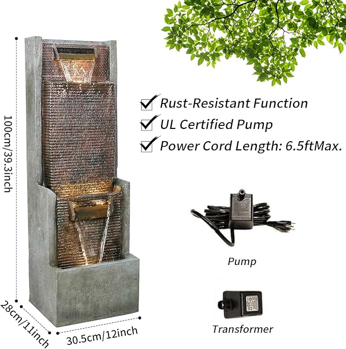 Outdoor Garden Waterfalls Fountains with Led Lights Water Fountain Outdoor/Indoor Resin Fountain for Patio Decor Garden, House, Office, Garden, Home Art Decor - Bloomnest