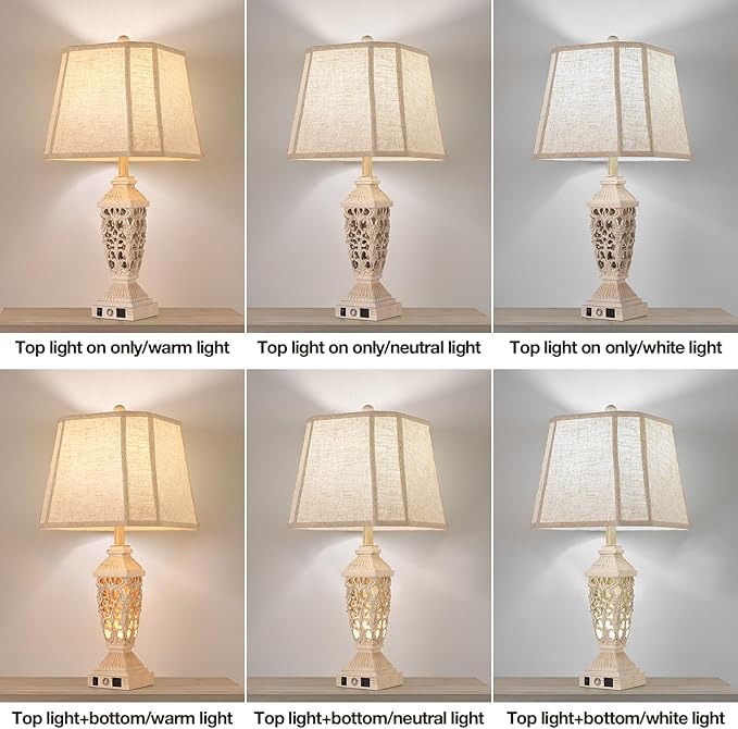 AIDENOEY Farmhouses Table Lamp with USB & USB-C Charging Ports, 3-Color Dimmable & Stepless Bottom Dimming, Touch Control & Switch, Vintage Bedside Lamp for Bedroom Living Room Office,(27.5" high) - Bloomnest