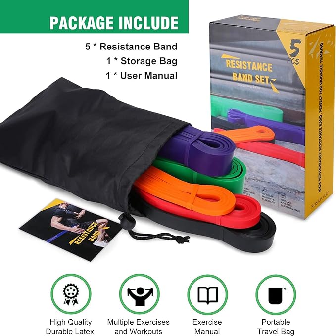 Resistance Bands, Pull Up Assist Bands - Workout Bands, Eexercise Bands, Long Resistance Bands Set for Working Out, Fitness, Training, Physical Therapy for Men Women - Bloomnest