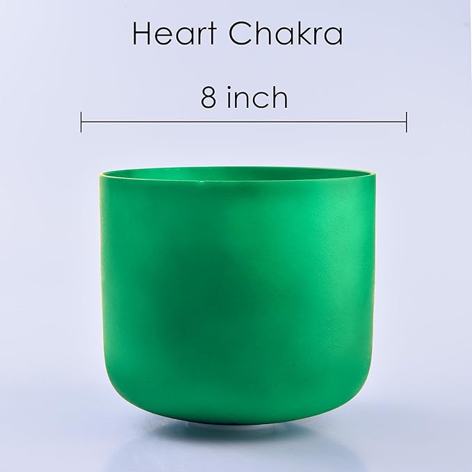 TOPFUND Green F Note Crystal Singing Bowl Heart Chakra 8 inch with Heavy Duty Carrying Case and Suede Mallet