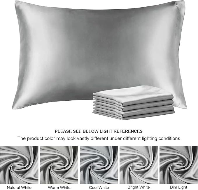 BEDELITE Satin Pillowcase for Hair and Skin, Super Soft Similar to Silk Pillow Cases 4 Pack with Envelope Closure, Cooling Pillowcases for Women Men (20"x36" King Size, Grey) - Bloomnest
