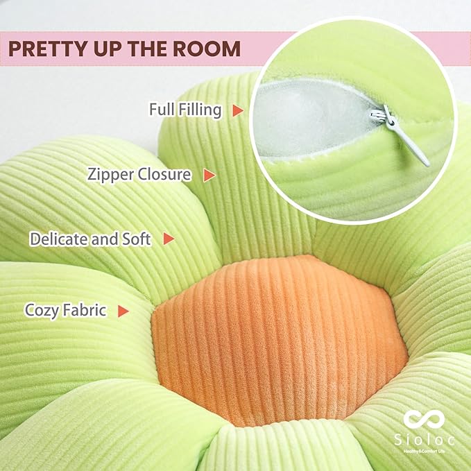 sioloc Flower Pillow,Flower Shaped Throw Pillow Butt Cushion Flower Floor Pillow,Seating Cushion,Cute Room Decor & Plush Pillow for Bedroom Sofa Chair(Light Green,23.6'') - Bloomnest
