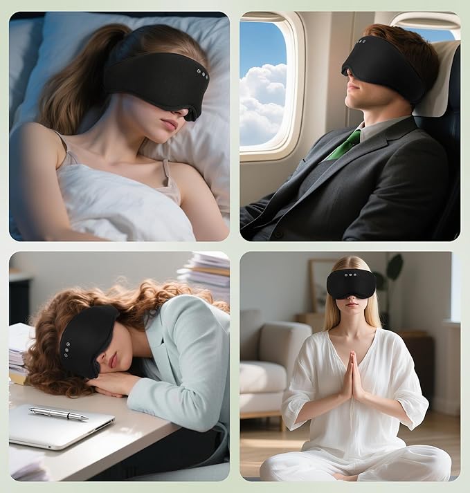 LC-dolida Bamboo Cotton Bluetooth Sleep Mask, 2 in 1 3D Soft Sleep Mask with Sleep Headphones, Sleep Eye Mask with Timming Setting, Blackout Sleeping Mask for Side Sleepers, Women Men, Black - Bloomnest