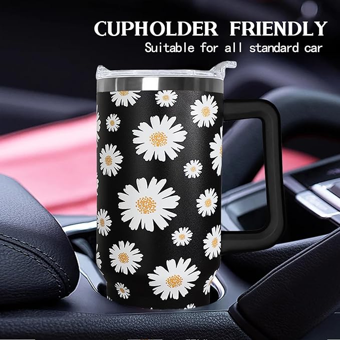 Ceovfoi 40 Oz Daisy Tumbler With Handle,Daisy Coffee Travel Mug Cup Water Bottle,Daisy Decor,Daisy Gifts for Women - Bloomnest