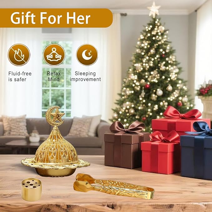 Majewel 3 in 1 Incense Holder, Vintage Incense Holders for Sticks with 9 Holes, Incense Burner Ash Catcher, Brass Incense Stick and Cone Burner for Meditation, Yoga, Home Decor (Star)