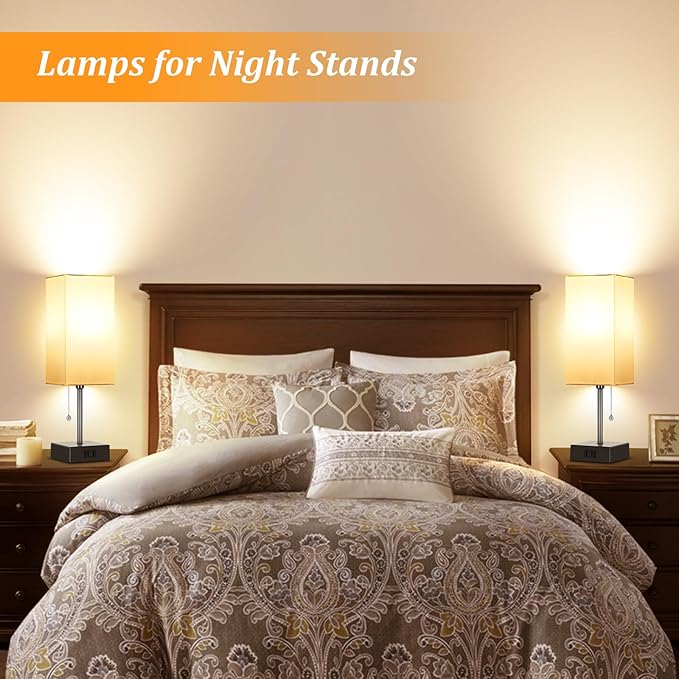 Dott Arts Table Lamp for Bedroom Set of 2,Minimalist Bedside Lamps with AC Outlets,Night Light 2700K 4000k 5000K Small Nightstand Lamps for Living Room Kids Room Office(Bulbs Included) - Bloomnest