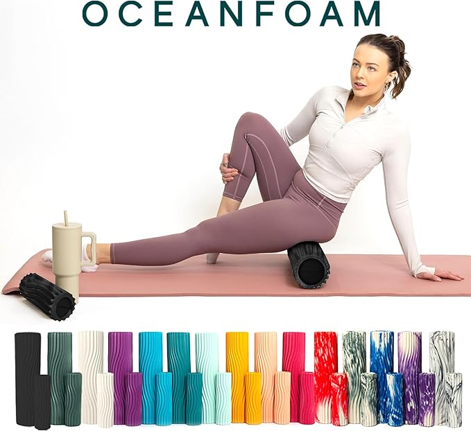 Oceanfoam Tidal Roller - Black & Charcoal Marbled - Muscle Massage Foam Roller for Back Pain & Stretching - Firm and Ergonomic Wide Wave Textured - Yoga, Athletics, & Wellness - Full Size, 20" x 5" - Bloomnest