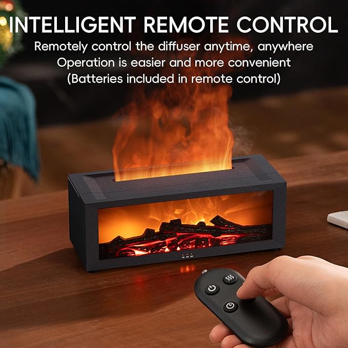 Essential Oil Diffuser, 7 Colors Fireplace Fire Flame Aromatherapy Diffuser, 150ml Ultrasonic Humidifier, Scent Aroma Diffuser with Remote Control & Timer for Home,Bedroom,Office,Yoga (Black) - Bloomnest