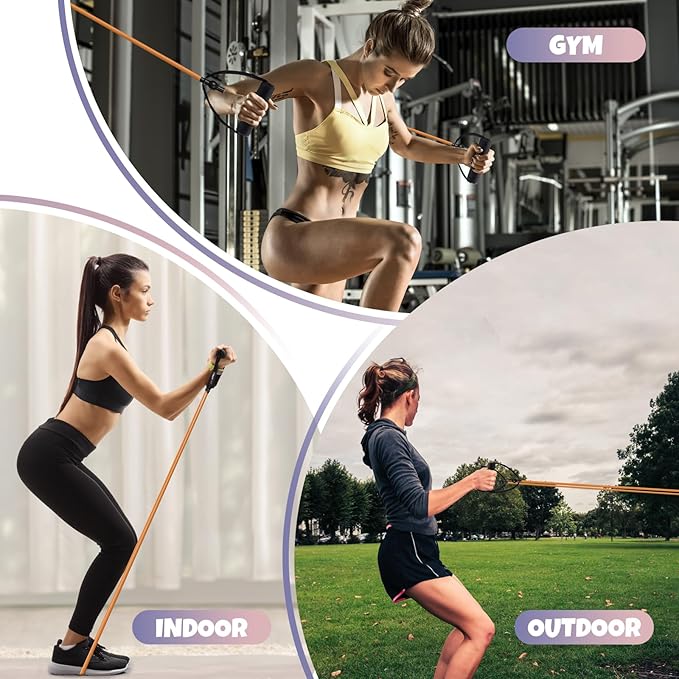 RitFit Single Resistance Exercise Band with Comfortable Handles - Ideal for Physical Therapy, Strength Training, Muscle Toning - Door Anchor and Starter Guide Included - Bloomnest