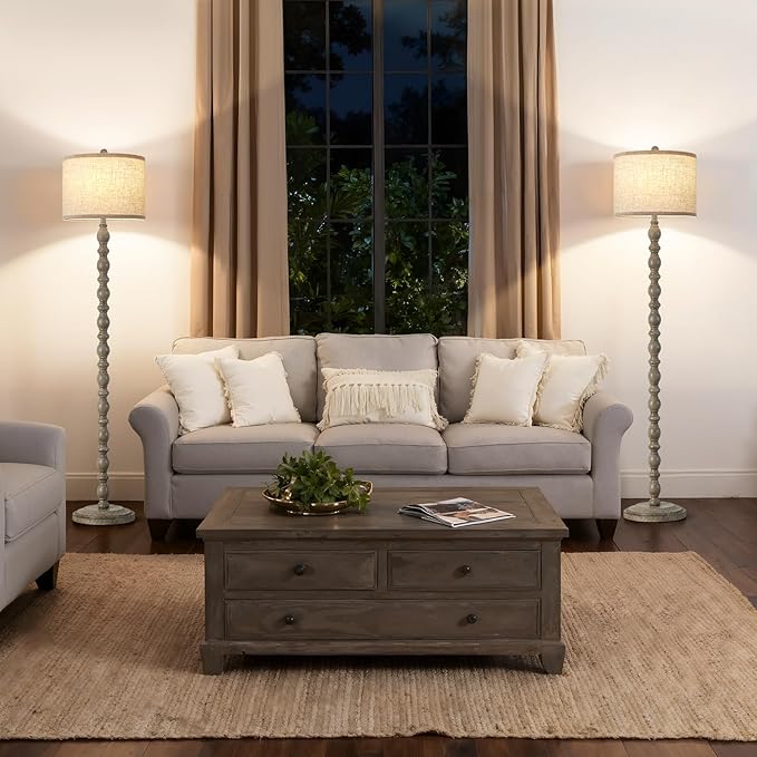 62" Floor Lamps for Living Room,3 Color Temperature Retro Standing Lamp, Vintage Farmhouse Floor Lamp with Rotary Switch, Rustic Resin Tall Lamps for Living Room, Bedroom, Office, Corner(Light Gray) - Bloomnest