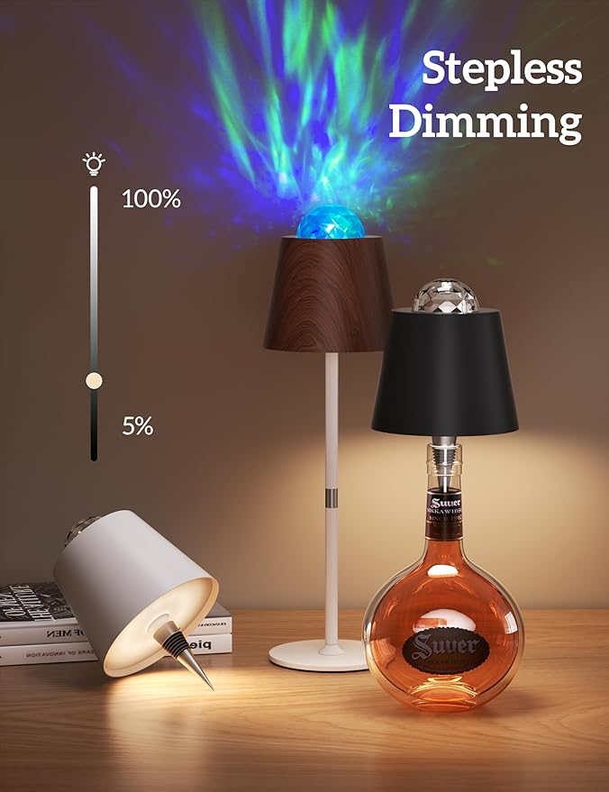 Joyzy Table Lamp Projector Lighting, Wireless Wine Bottle Lamps Rechargeable Lights Water Wave Ripple Projection Liquor Bottle Decoration Light Ambient for Bar - Bloomnest