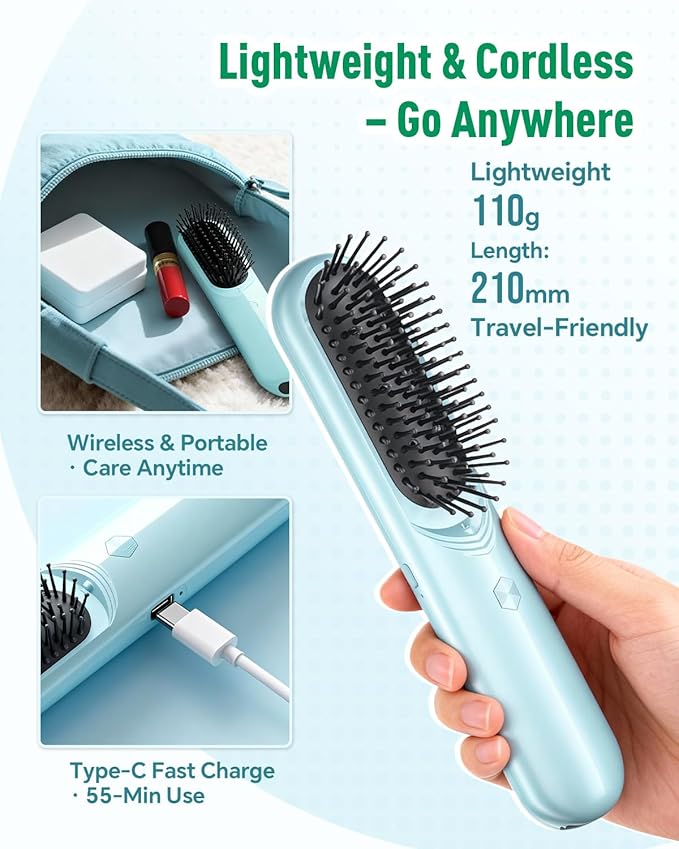 BONNET QUEEN 3-in-1 Electric Scalp Massager & Mist Hair Brush for Curly Hair, Deep Conditioning, Frizz Control, Stress-Relief, Home and Travel Hairbrush for Women, Green BonnetQueen