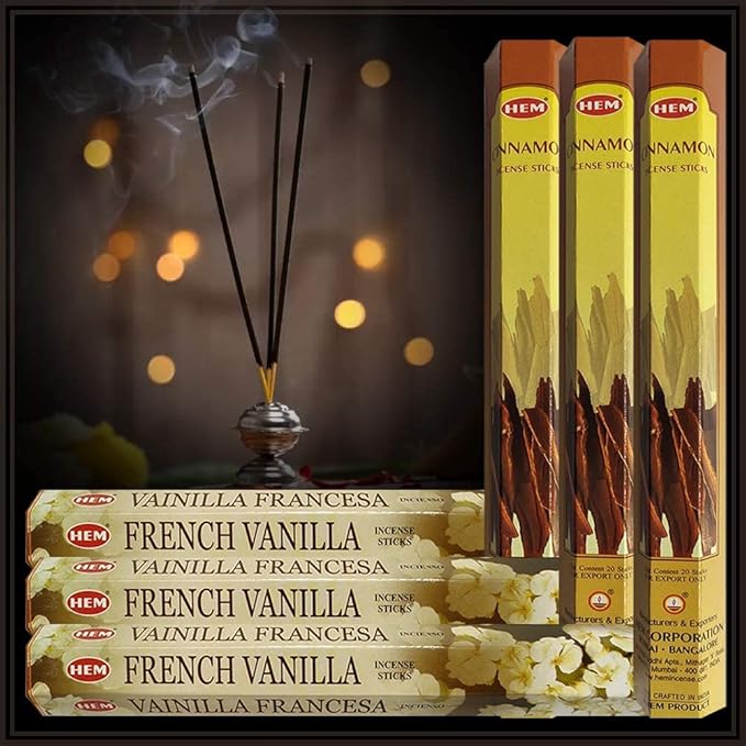 French Vanilla Incense Sticks and Cinnamon Incense Sticks with Incense Holder Bundle for Home Fragrance and Spiritual Décor