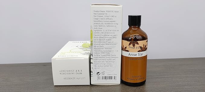Anise Star 3.38fl.oz Essential Oil, PHATOIL Pure Aromatherapy Oils for Diffuser, Humidifier, Perfect for DIY Soap, Candle, Bath Bombs Making(100ml) PHATOIL