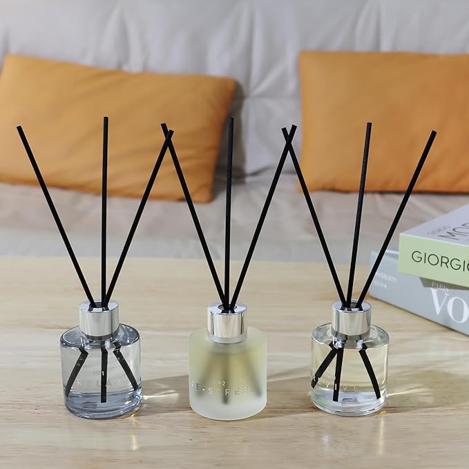 3 Pack Fragrance Reed Diffuser, 50ML Lavender Jasmine Freesia Aromatherapy Diffuser Set with 12 Black Fiber Sticks,Air Freshener for Bedroom Bathroom Office, 8.2X 6.6X 2.1 inch - Bloomnest