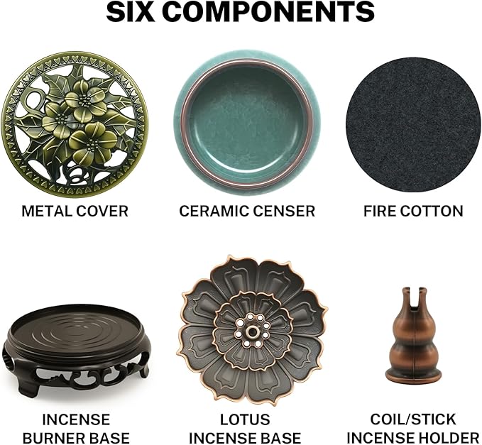 Ceramic Incense Burner with Lotus Incense Holder, Multi-Functional Incense Burner Holder for Incense Sticks, Coil Incense and Cones, Perfect Home Decor (Blue) - Bloomnest