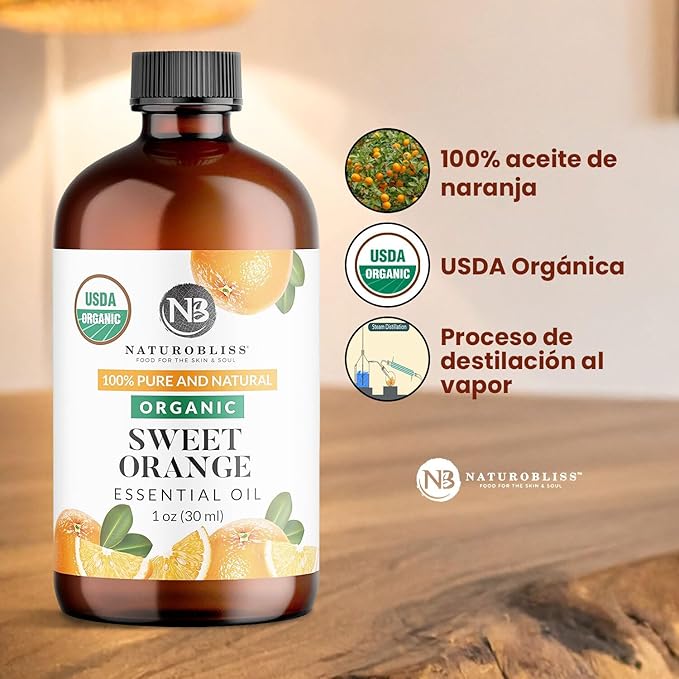 NaturoBliss Organic Sweet Orange Essential Oil, 100% Pure Therapeutic Grade, Premium Quality, 1 fl. Oz / 30 ml - Perfect for Aromatherapy and Relaxation - Bloomnest