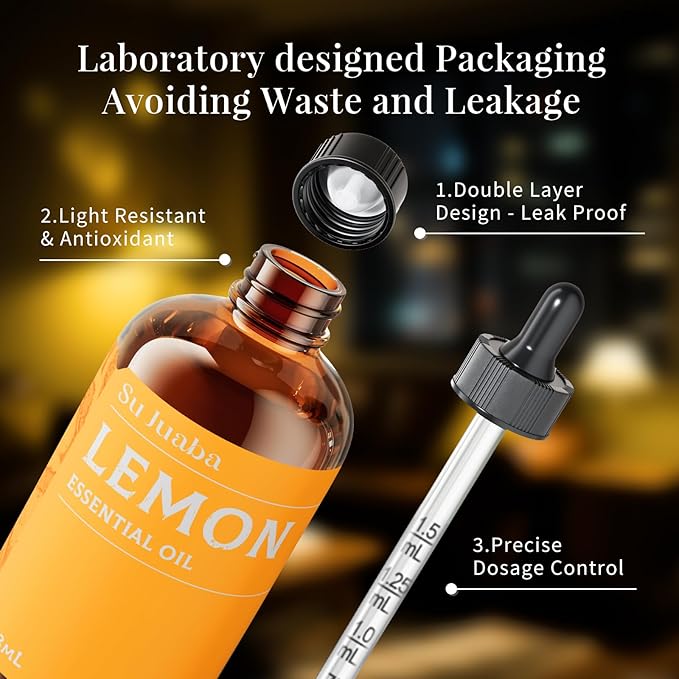 SU JUABA Lemon Essential Oil 4 Fl Oz, 100% Pure Natural for Cleaning, Diffuser, Skin Care, Aromatherapy- 118ML Bloomnest