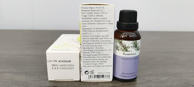 Rosemary Essential Oil 1.01fl.oz/30ml, PHATOIL Premium Rosemary Oils Long Lasting Scents for Aromatherapy, Diffuser, DIY Soap and Candle Making PHATOIL