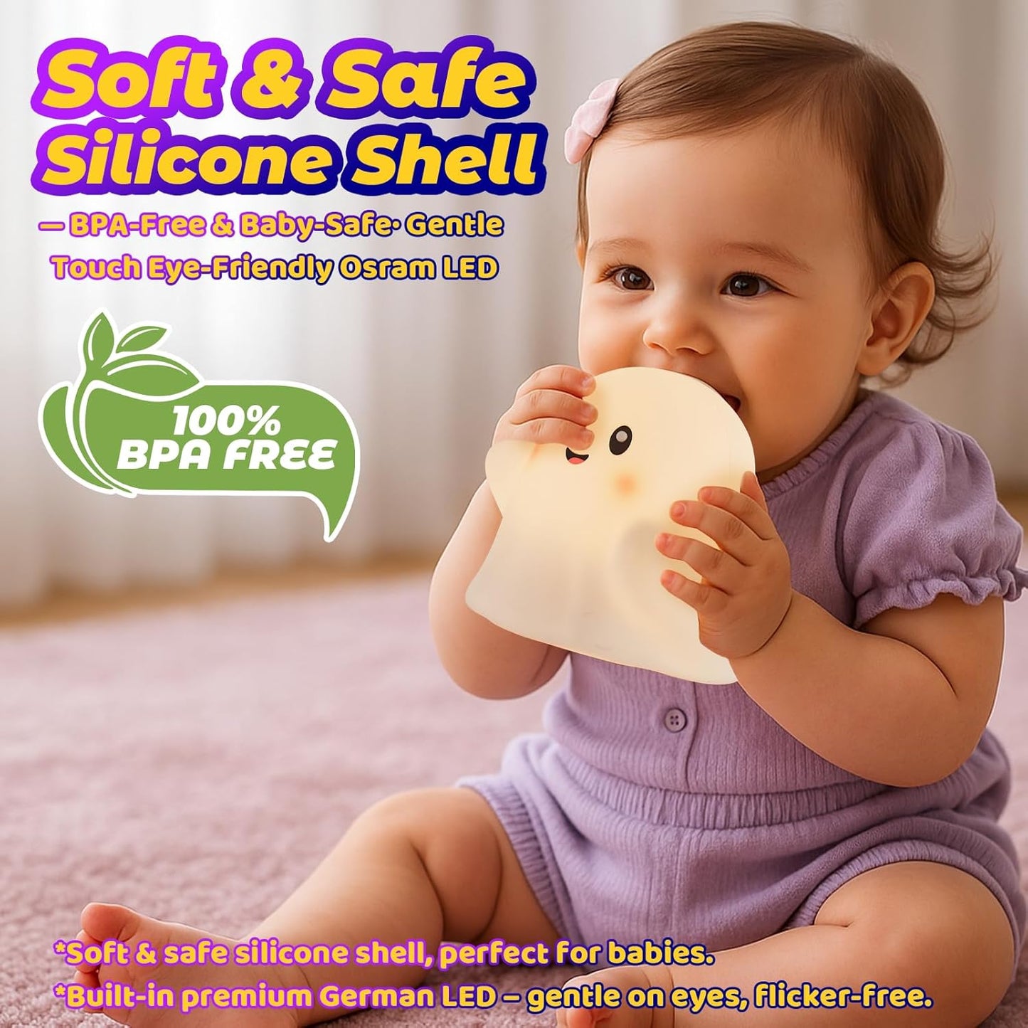 RGB Ghost Night Light – Color-Changing Tap Control Fun Toy for Kids, Soft Squishy Silicone Lamp with Sounds, Dimmable Rechargeable Bedside & Table Lamp, Funny Gift for Boys & Girls