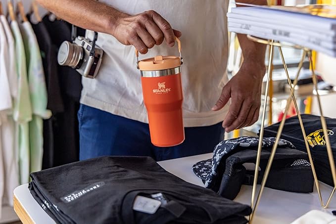 Stanley IceFlow Flip Straw Tumbler with Handle 20 oz | Twist On Lid and Flip Up Straw | Leak Resistant Water Bottle | Insulated Stainless Steel |BPA-Free | Tigerlily - Bloomnest