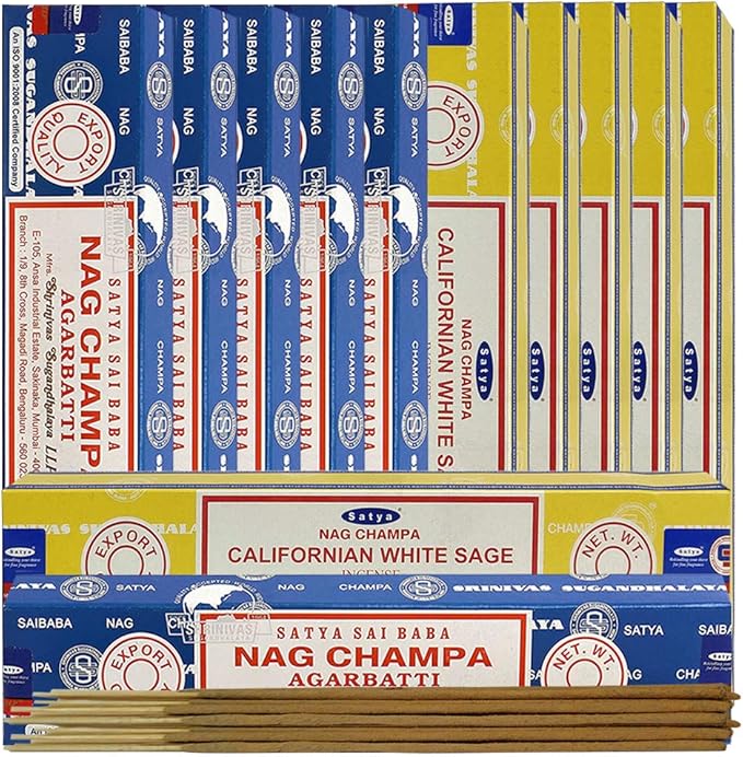 Nag Champa Incense Sticks and Californian White Sage Incense Sticks with Incense Holder Bundle for Home Fragrance and Spiritual Décor