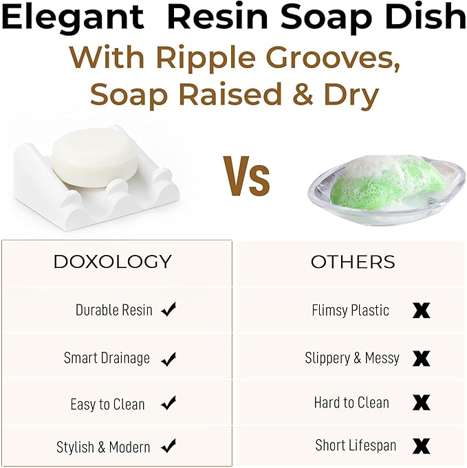 DOXOLOGY White Marble Soap Dish Bathroom Organizer - Resin Soap Dish with Rectangular Design 3.7" L x 2.8" W - Self Draining Soap Dishes Keeps Countertop Neat - Marble Look Soap Tray for Sink - Bloomnest