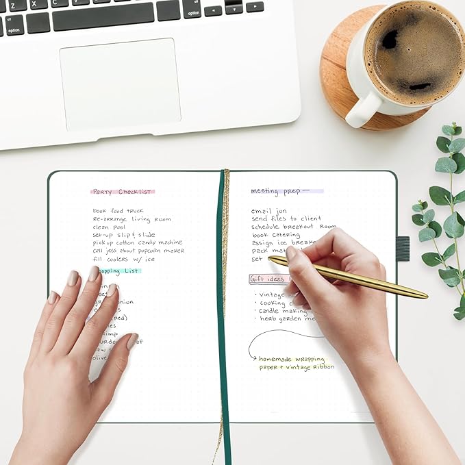 &And Per Se Dotted Journal Notebook, A5 Hardcover Bullet Dotted Journal, 160 Pages 100 gsm Thick Paper, 3 Sheets of Stickers Included - 5.7'' x 8'' (Celestial Green)