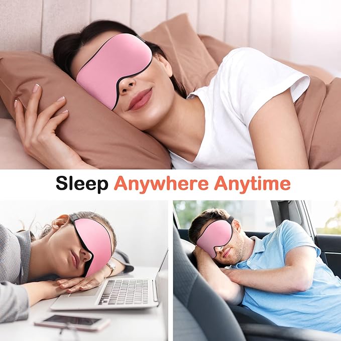 INNELO 3D Contoured Sleep Mask for Side Sleepers, 100% Light Blocking Sleeping Mask for Men & Women, Soft, No Pressure on Eyes, Airplane Blindfold for Travel, Night Eye Cover for Nap, Yoga, Pink - Bloomnest