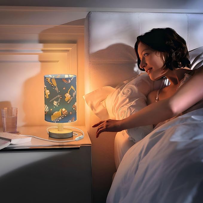 Yuiboo Table Lamps Night Stand Lamps Classic Colorful Construction Trucks Navy Blue Table Lamps for Kids Bedroom de mesa - Bloomnest