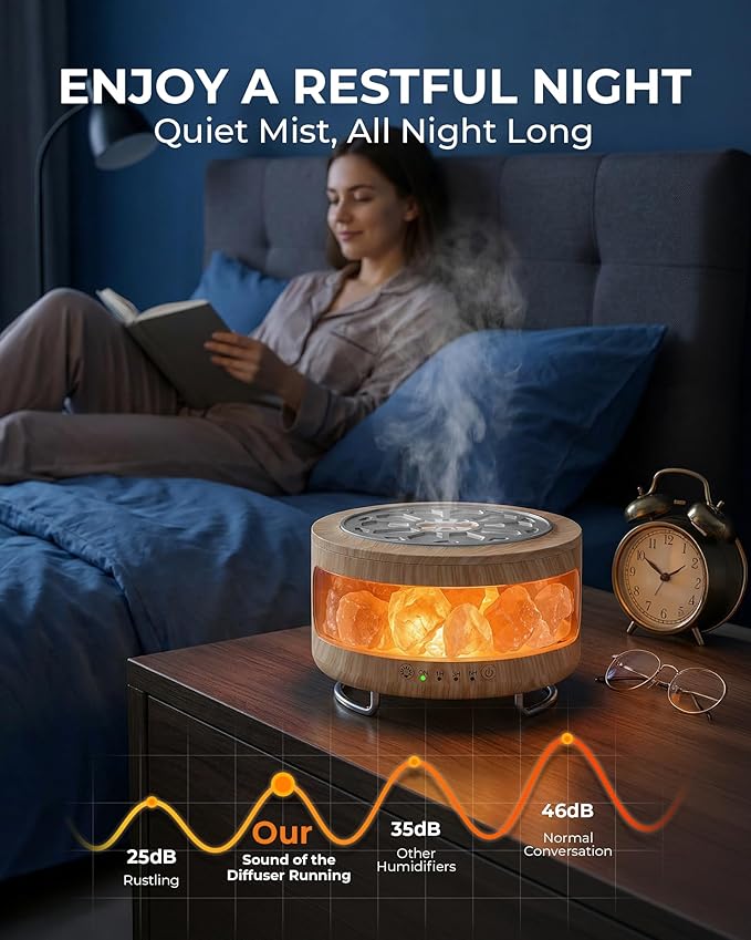 Essential Oil Diffuser with Himalayan Salt Lamp, 350ml Ultrasonic Aromatherapy Humidifier, 7 Colors LED Light, Timer & Auto Shut-Off for Home Bedroom Office Spa Yoga Bloomnest
