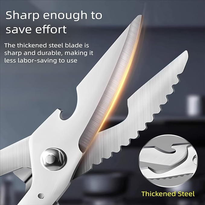 Kitchen Scissors Stainless Steel Shear, Safety Lock, Sharp Heavy Duty Poultry Shears for Food, Chicken Bones, Turkey, Dishwasher Safe, 9.33 Inch, Black - Bloomnest