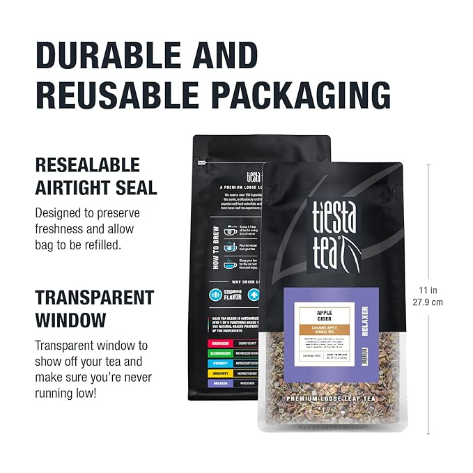 Tiesta Tea - Apple Cider, Loose Leaf, Caramel Apple Herbal Tea, Non-Caffeinated Herbal Blend, Make Hot or Iced, Brews Up to 140-200 Cups, 16 oz Resealable Bulk Pouch - Bloomnest