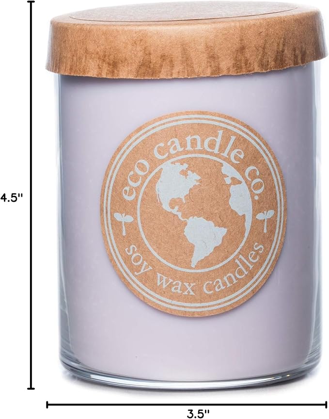 ECO CANDLE CO. Recycled Candle, Lavender Dreams, 18 oz. Double Wick - Scents of Lavender, Lilac, Sage, & Mimosa - 100% Soy Wax, No Lead, Kraft Paper Label & Lid, Hand Poured, Midwest Grown Soybeans - Bloomnest