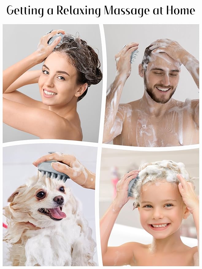 HEETA Scalp Massager Hair Growth, Soft Silicone Scalp Scrubber Shampoo Brush for Exfoliation, Dandruff Removal & Head Massage Stress Relax, Wet & Dry Use for Thick, Thin Hair Care, Wheat Straw Grey HEETA