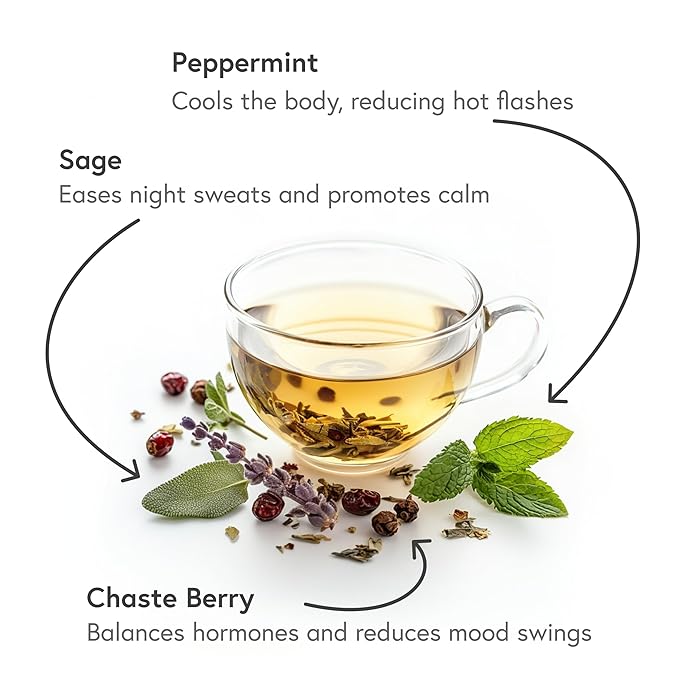 Fabula Menopause Herbal Tea – Organic Herbal Blend for Menopause Support, with Peppermint, Lemon Balm & Black Cohosh – Caffeine-Free, Stress Relief, 20 Biodegradable Sachets - Bloomnest
