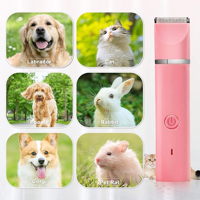 Dog Grooming Clippers Kit-Electric Rechargeable Cat Trimmer Tools-Cordless Quiet Pet Nail Paw Grinder-4 in 1 Multifunctional Low Noise Shaver-Razor for feet Face Ears Toenail Eye(Pink) - Bloomnest