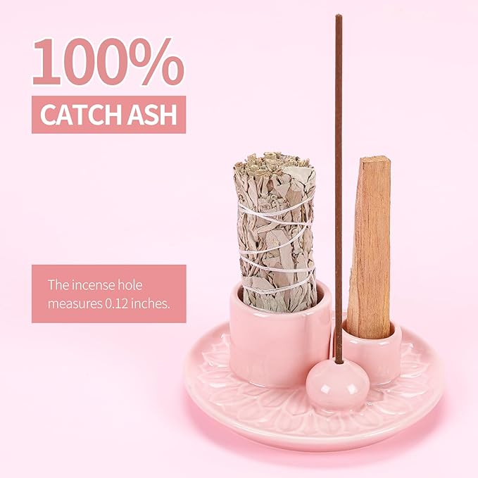 Palo Santo Sticks Holder, Multi-Purpose Handmade Ceramic Incense Burner for Palo Santo Incense Sticks, Sage Holder for Burning, Ash Catcher Tray for Meditation Yoga Room (Pink) ToolSentryX