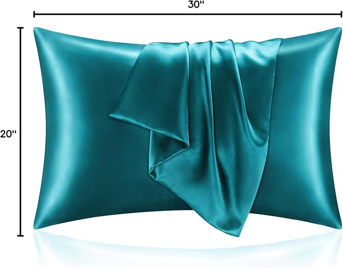 BEDELITE Satin Pillowcase for Hair and Skin, Super Soft and Cooling Similar to Silk Pillow Cases 2 Pack with Envelope Closure, Gift for Women Men(20"x30" Queen Size, Teal) - Bloomnest