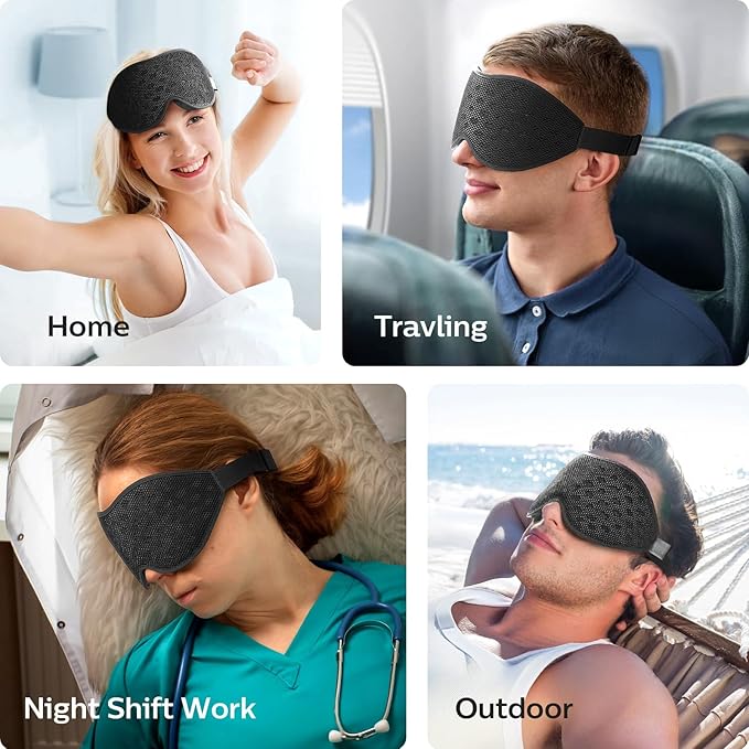 LitBear Breathable Sleep Mask, 3D Eye Mak Sleep for Side Sleepers Women Men, Light Blocking Sleeping Mask with Adjustable Strap, Soft Lightweight Eye Cover for Travel, Night Work, Nap, Office - Black - Bloomnest